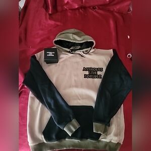Assholes*s Live Forever Hoodie Mens L Tan Beige Pullover Sweater And Watch